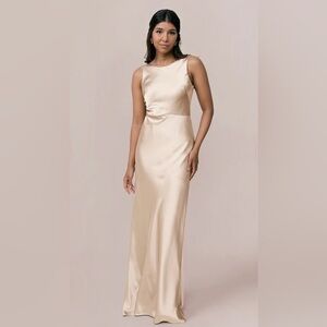 Revelry Serena Satin Maxi Dress Low Cut Back Gold Women's Size 4
